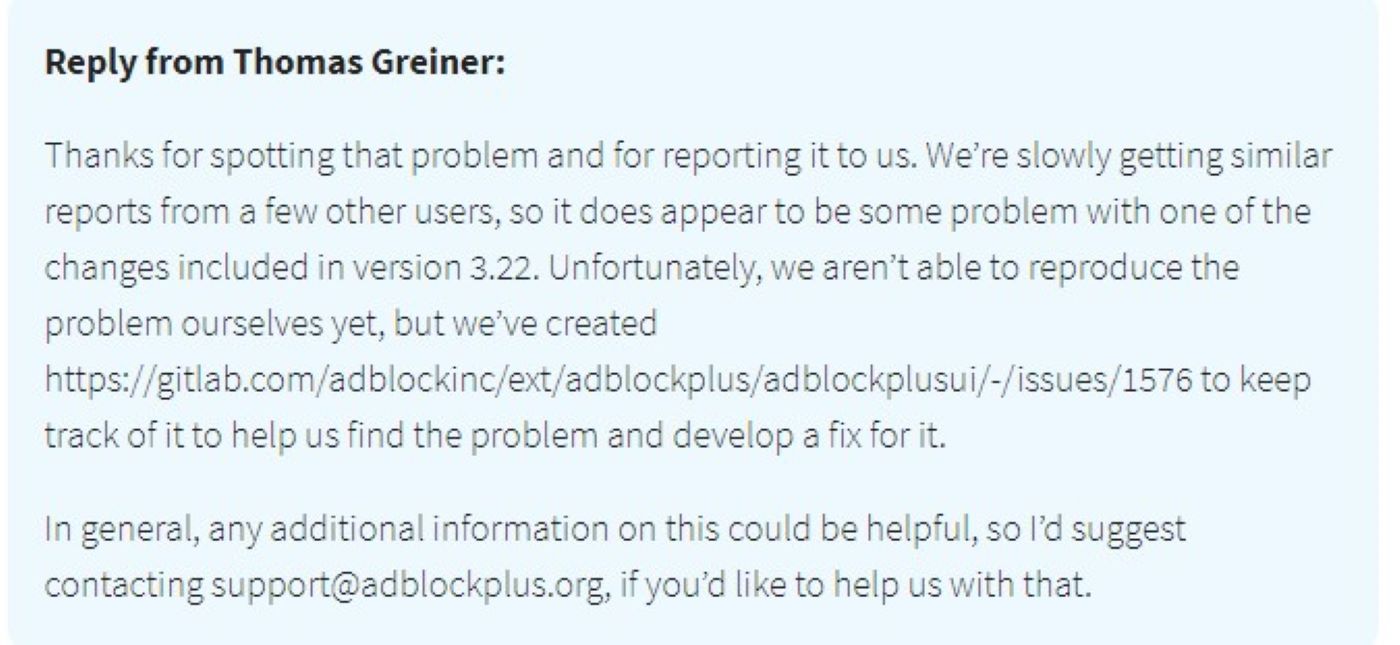 The comment on Github from Adblock Plus indicating the problem was on their end.