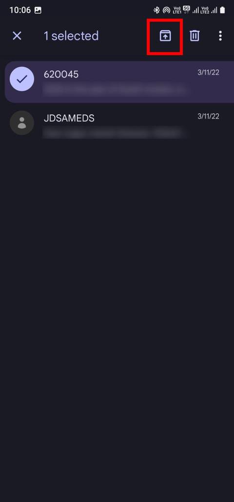 Screenshot showing Google Messages Unarchived option