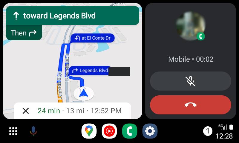This is the Android Auto screen showing a map and a phone call.