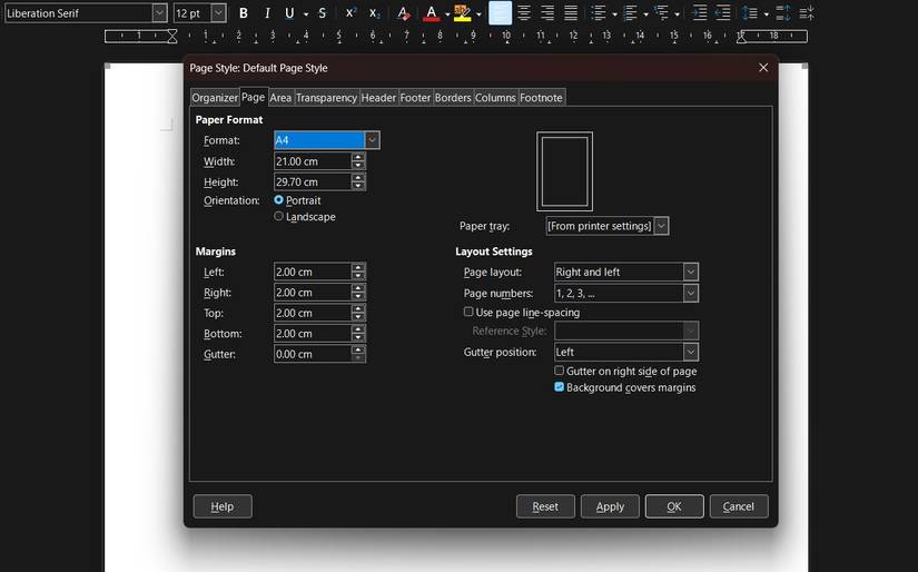 How to change page orientation in LibreOffice