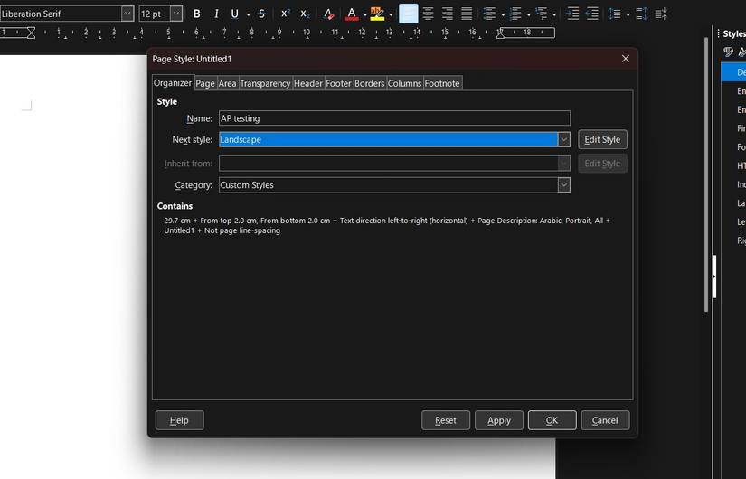 How to change page orientation in LibreOffice