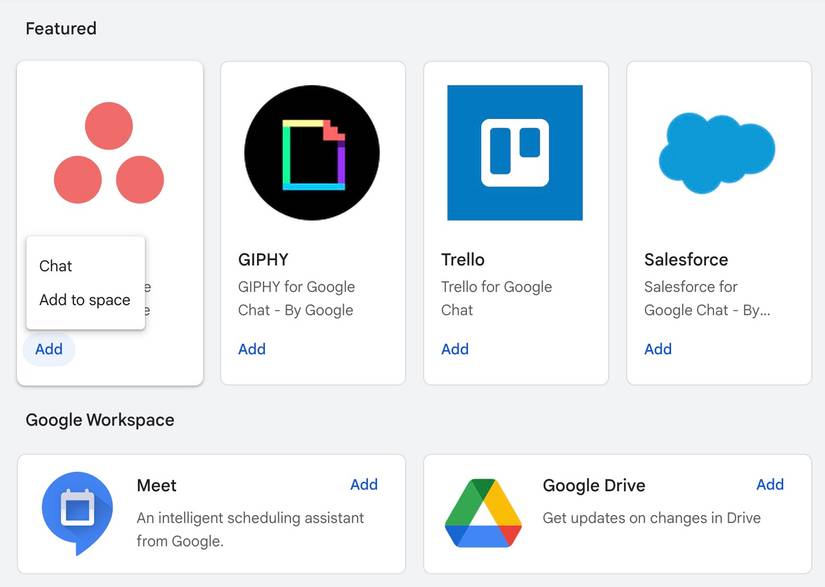 Add apps to Google Chat