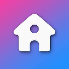 أفضل 7 لانشرات أندرويد 5 رمز مربع Action Launcher يظهر الشعار في وسط الخلفية الزرقاء والوردية