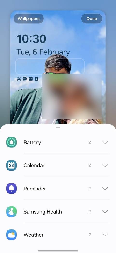 قائمة أدوات شاشة القفل على Galaxy S24