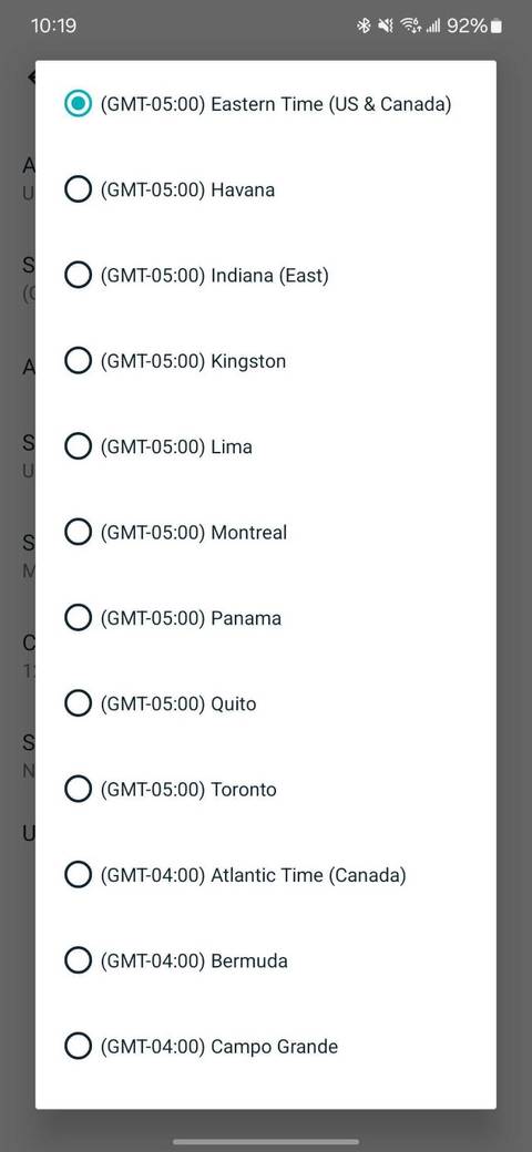 Fitbit app manual time zone selection screen example
