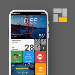 أفضل 7 لانشرات أندرويد 2 أيقونة Square Home تعرض الهاتف وشعارًا أصغر في الزاوية