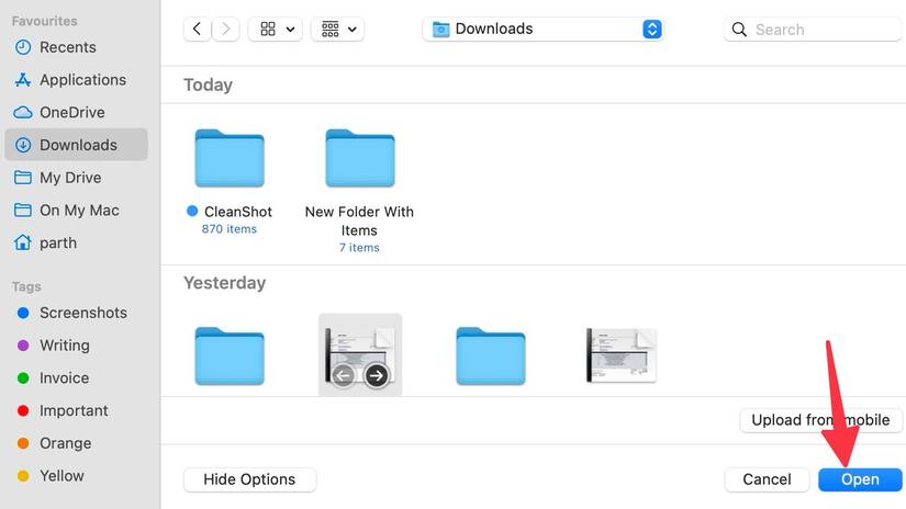 select files to upload