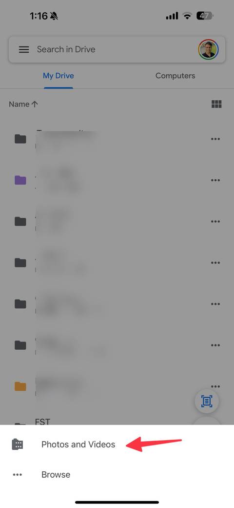 select photos and videos on Drive for iPhone