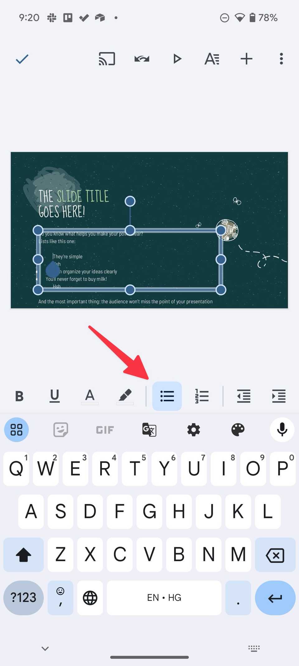 Google Slides: How to add bullet points to your presentation