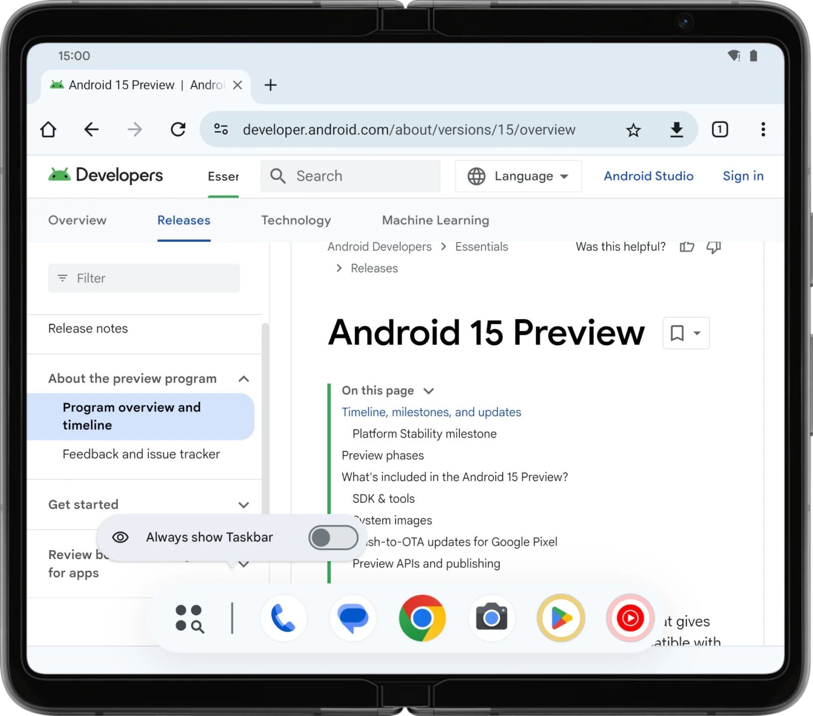 Android 15 DP2 brings back the pinnable taskbar on tablets and foldables