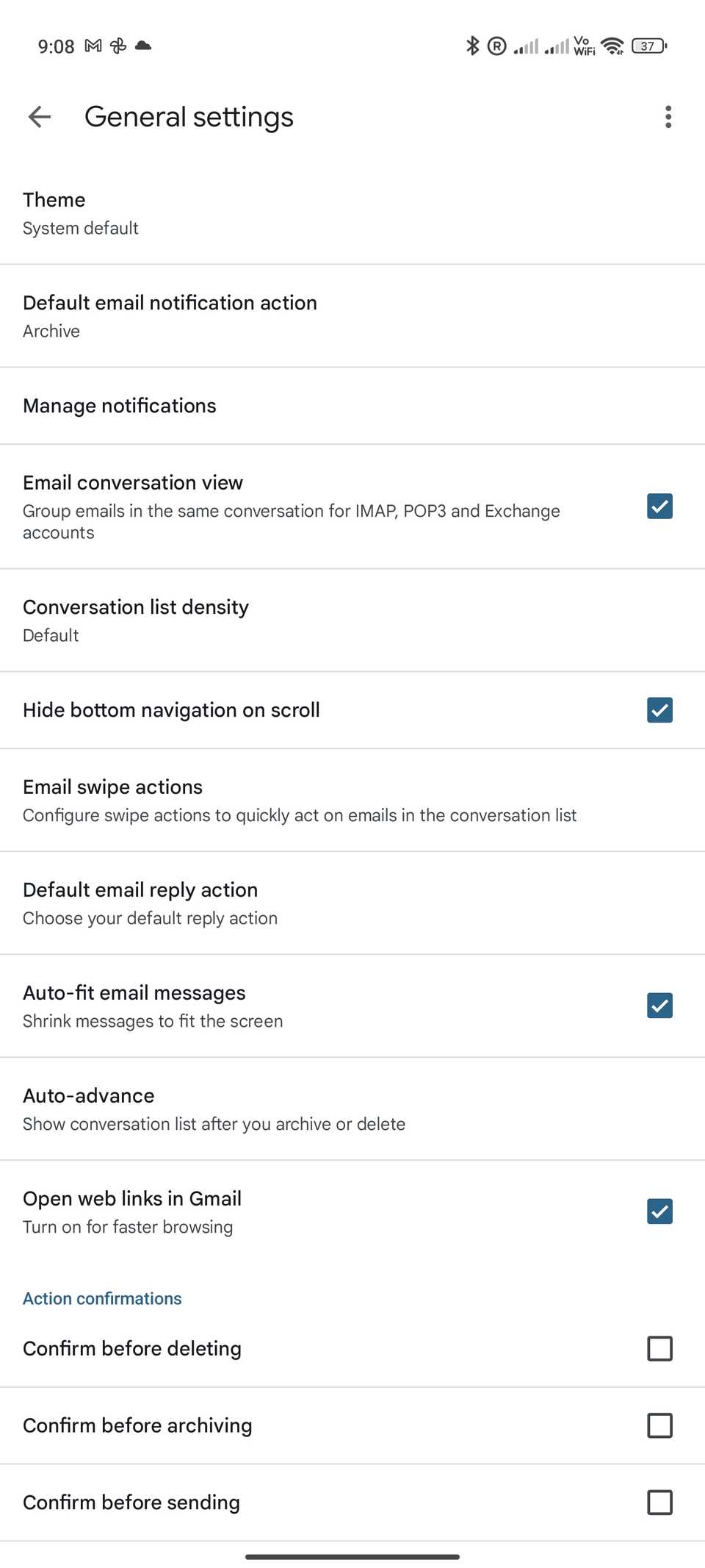 Conferme delle azioni in Gmail per Android