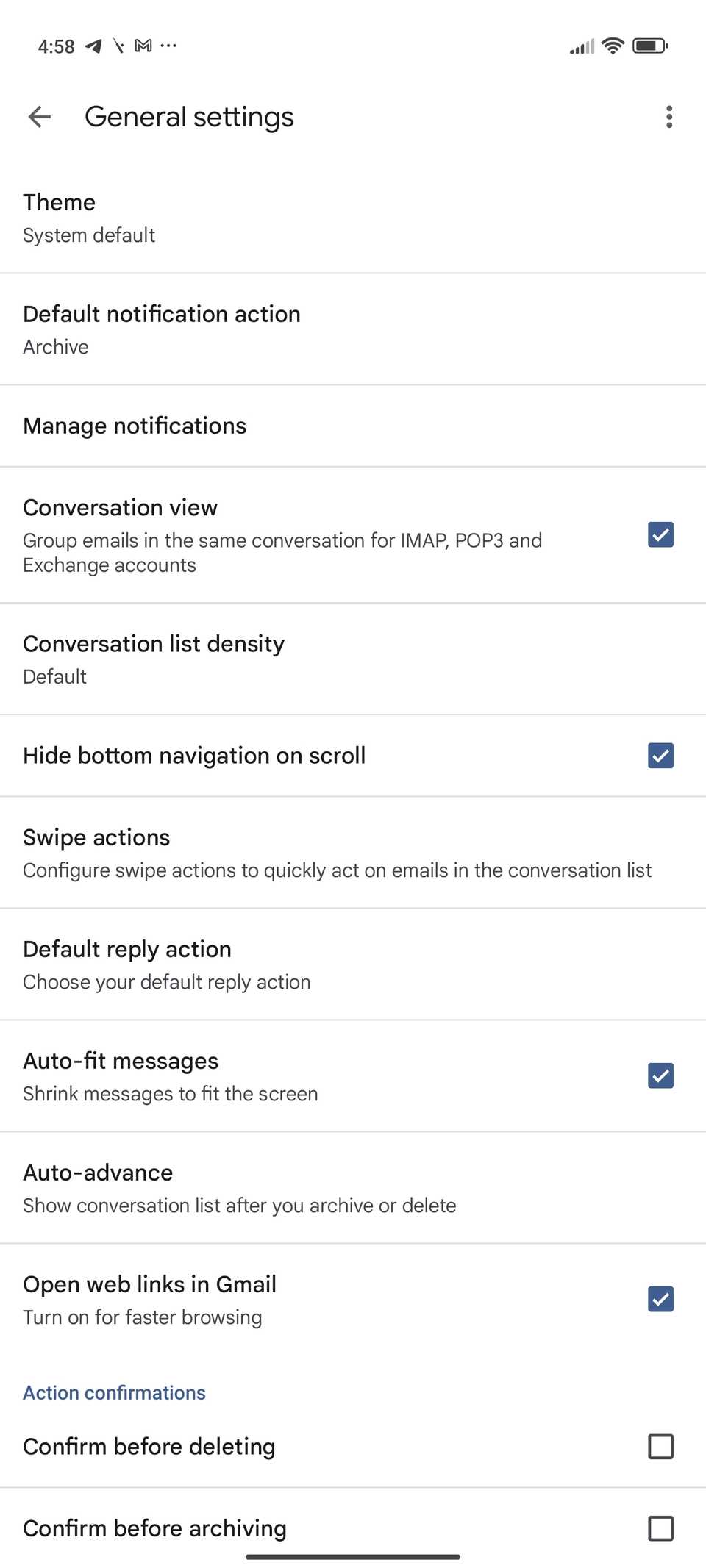 Impostazioni generali di Gmail per Android