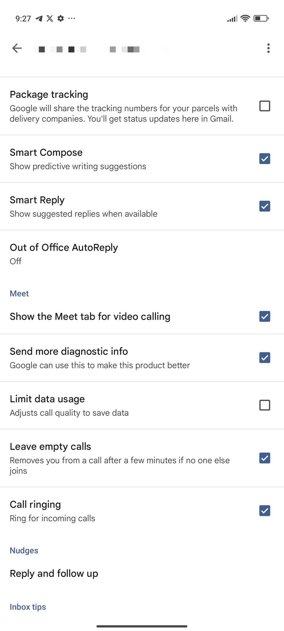 Sezione Meet nell'app Android di Gmail