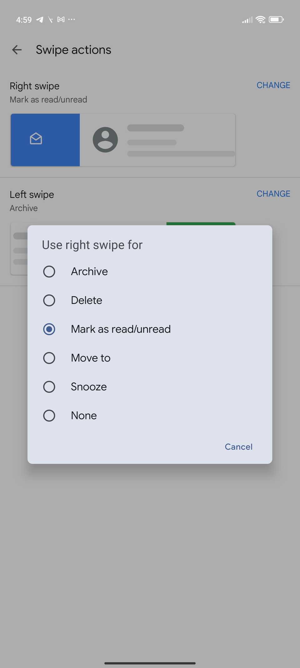 Scorri le opzioni di azione in Gmail per Android