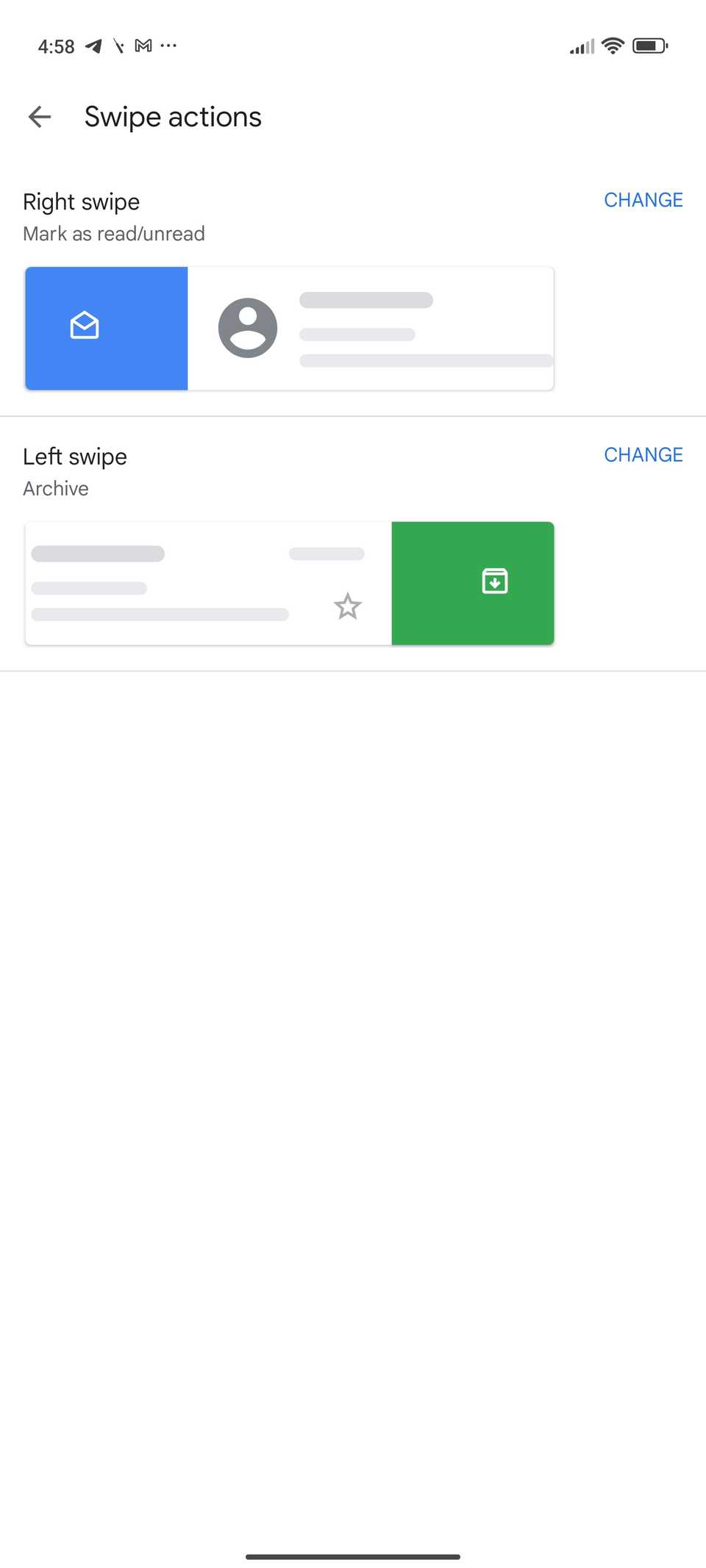 Personalizzazione dell'azione di scorrimento in Gmail per Android
