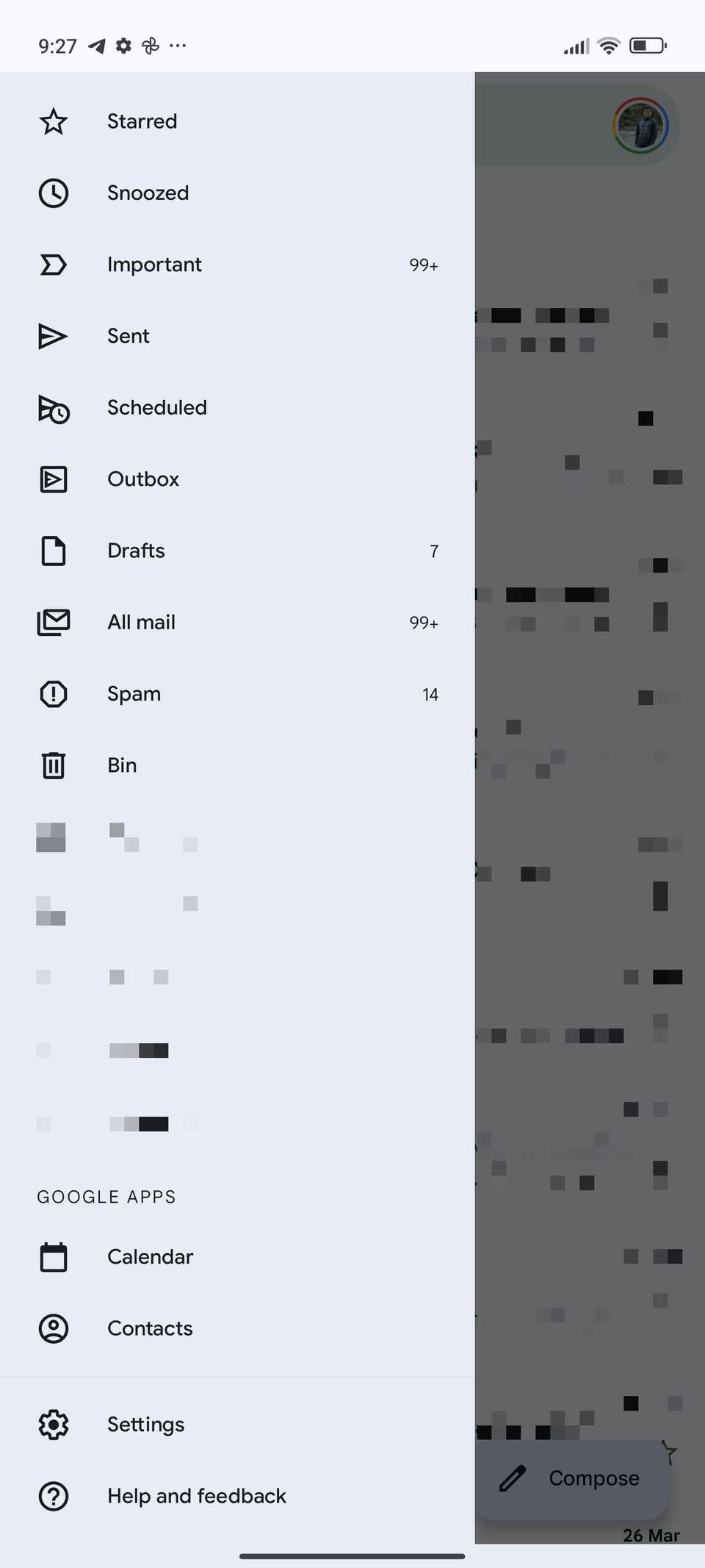 Gmail per Android: menu hamburger