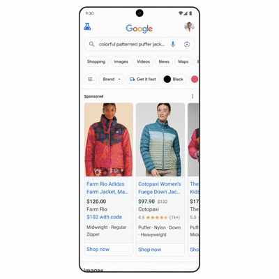 Demonstration of Google Search's generative AI feature that lets you describe an item, then generates example images that you can use for shopping