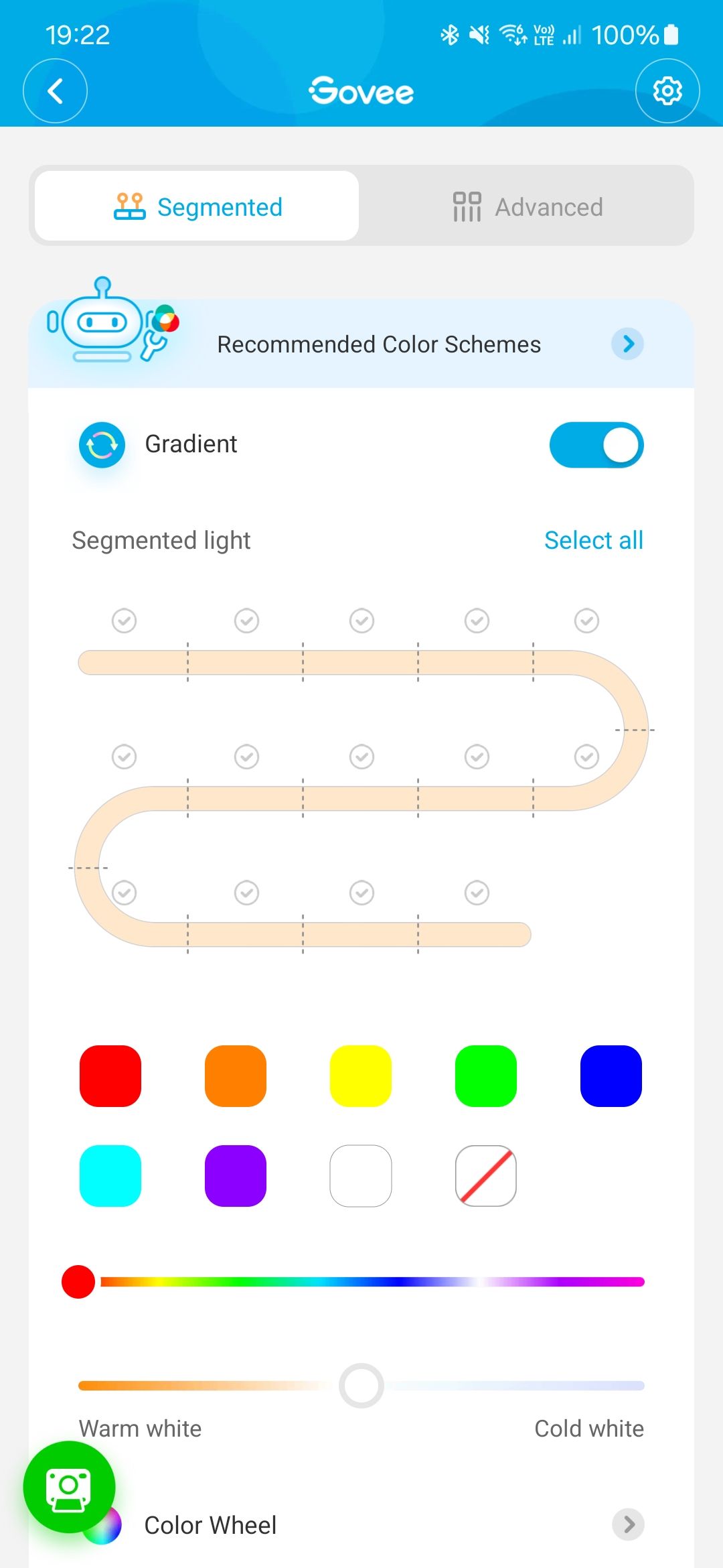 Screenshot of the Govee app showing the light controls for the Neon Rope