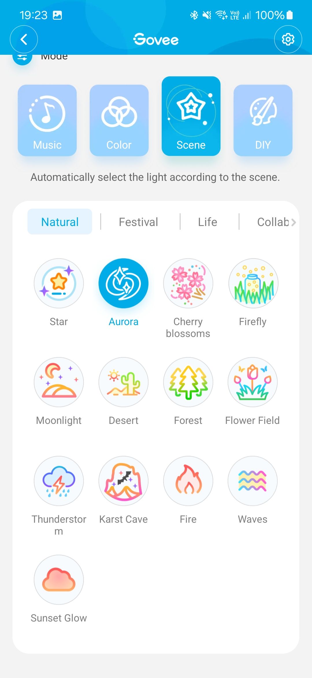Screenshot of the Govee app showing the light controls for the outdoor spotlights