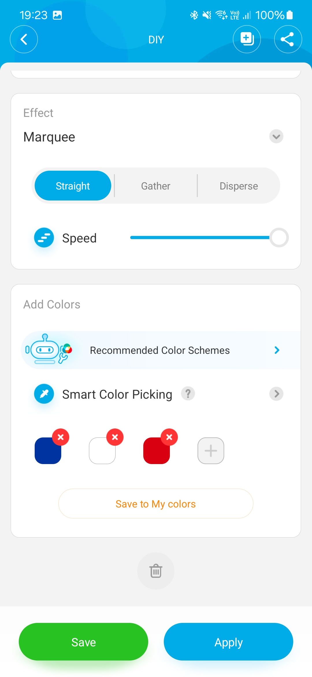 Screenshot of the Govee app showing the light controls for the outdoor String Lights