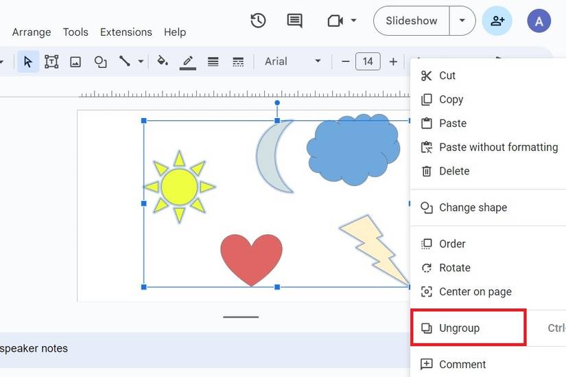 Google Slides: How to group and ungroup elements