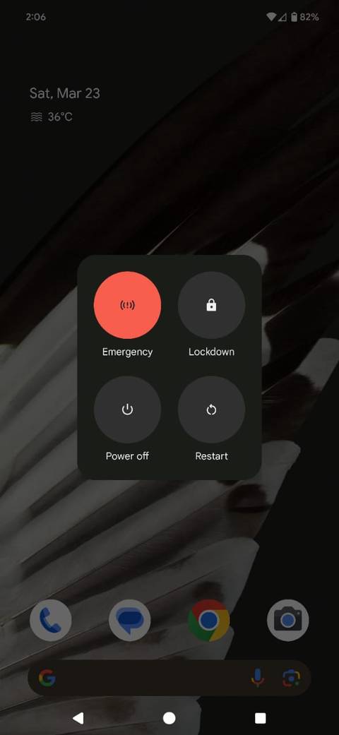 The power menu displayed on a Google Pixel