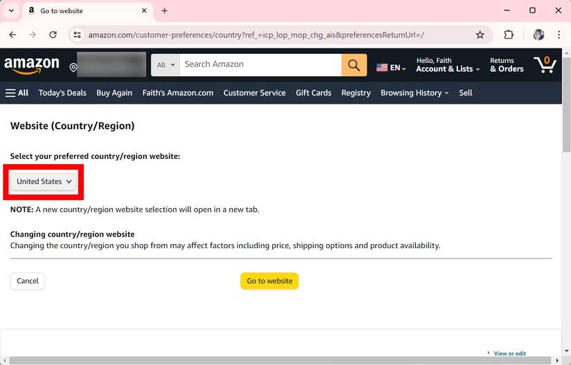 Amazon: How to change your country