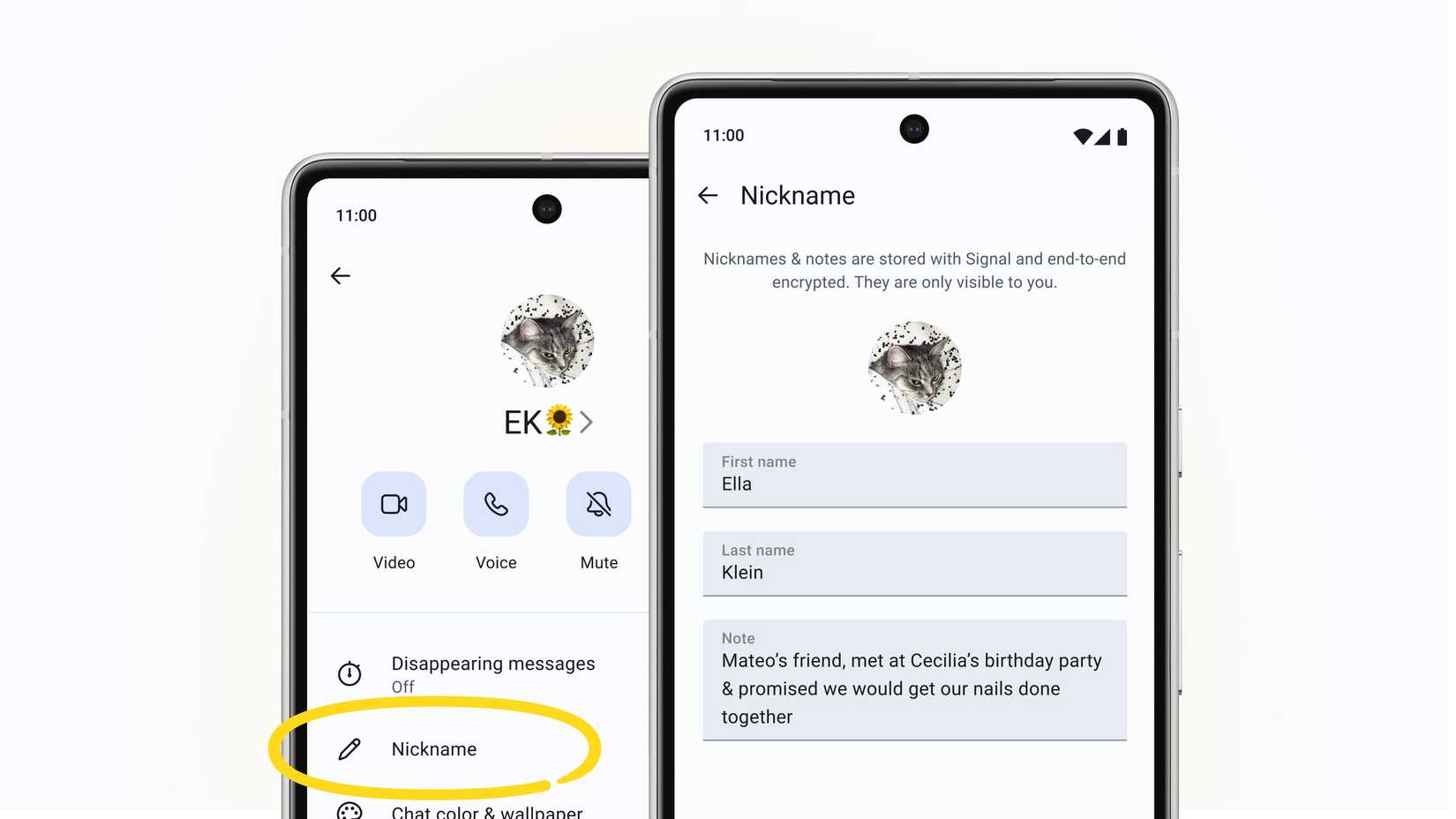 Signal tests nicknames and notes to better organize your contacts