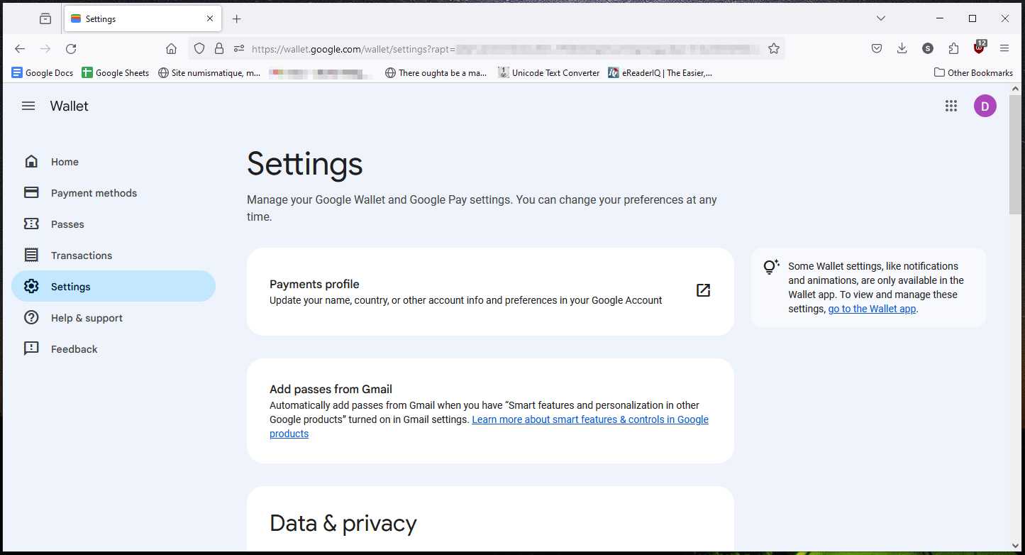 Google Wallet Setting Google Wallet is now available on the web, again