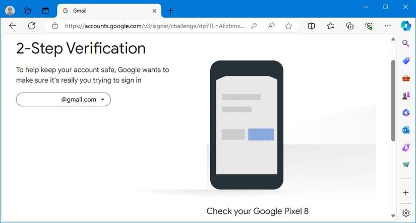 verificação em duas etapas do Gmail no navegador de desktop
