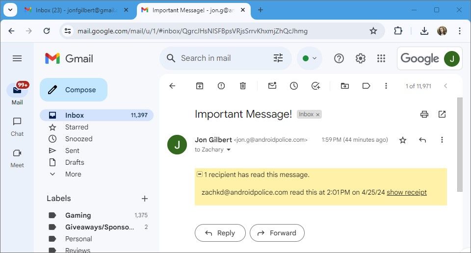 gmail read receipt