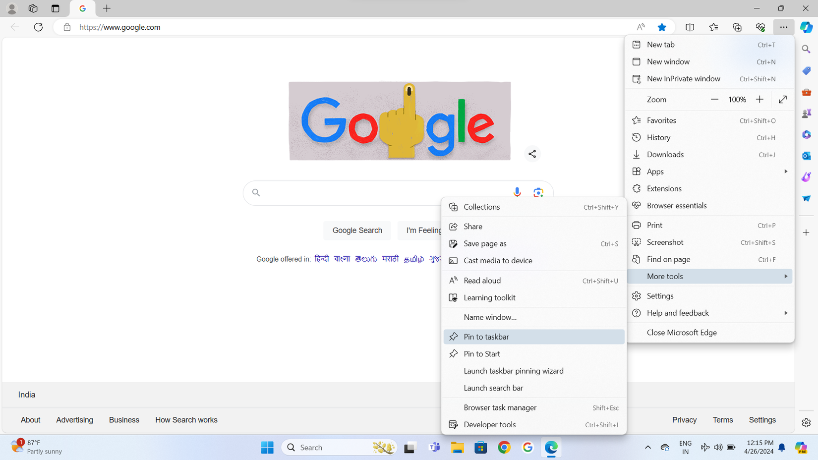How to Google to your Windows taskbar