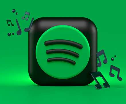 Uma ilustração do logotipo verde do Spotify com notas musicais ao seu redor