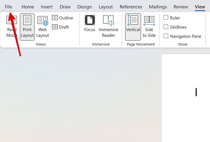 File menu in Word