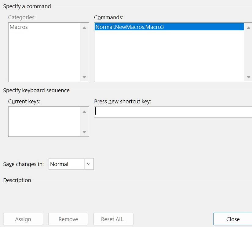 Specify keyboard sequence in macro