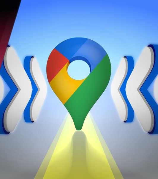 Google Maps icon on a yellow line with a blue background, surrounded by white arrows and the A and P from the Android Police logo.