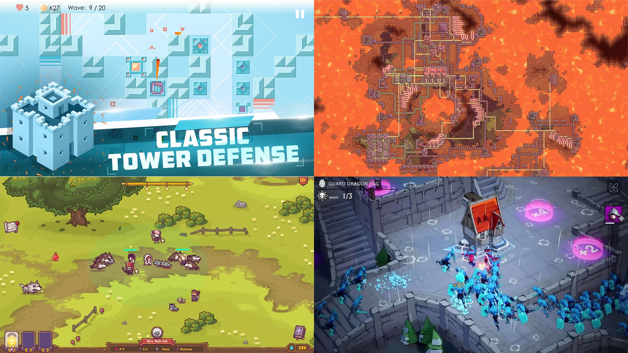 A collage of four tower defense games you can play on Android