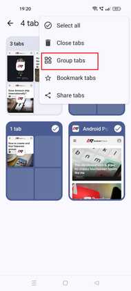 Screenshot highlighting Group tabs in the Chrome Android app