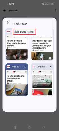 Screenshot highlighting Edit group name in the Chrome Android app