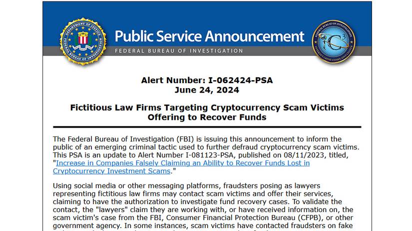 FBI warns that 'lawyers' promising help to crypto scam victims could be ...