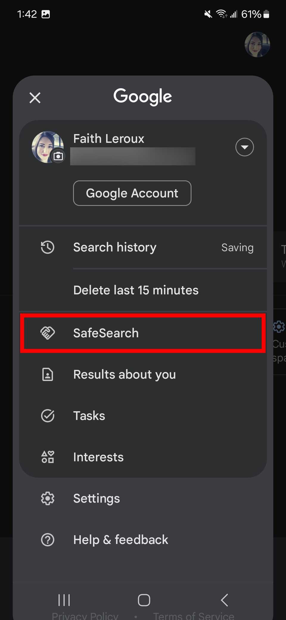 How to turn off Google SafeSearch and other search filters 5 red rectangle outline over safe search option in google account settings