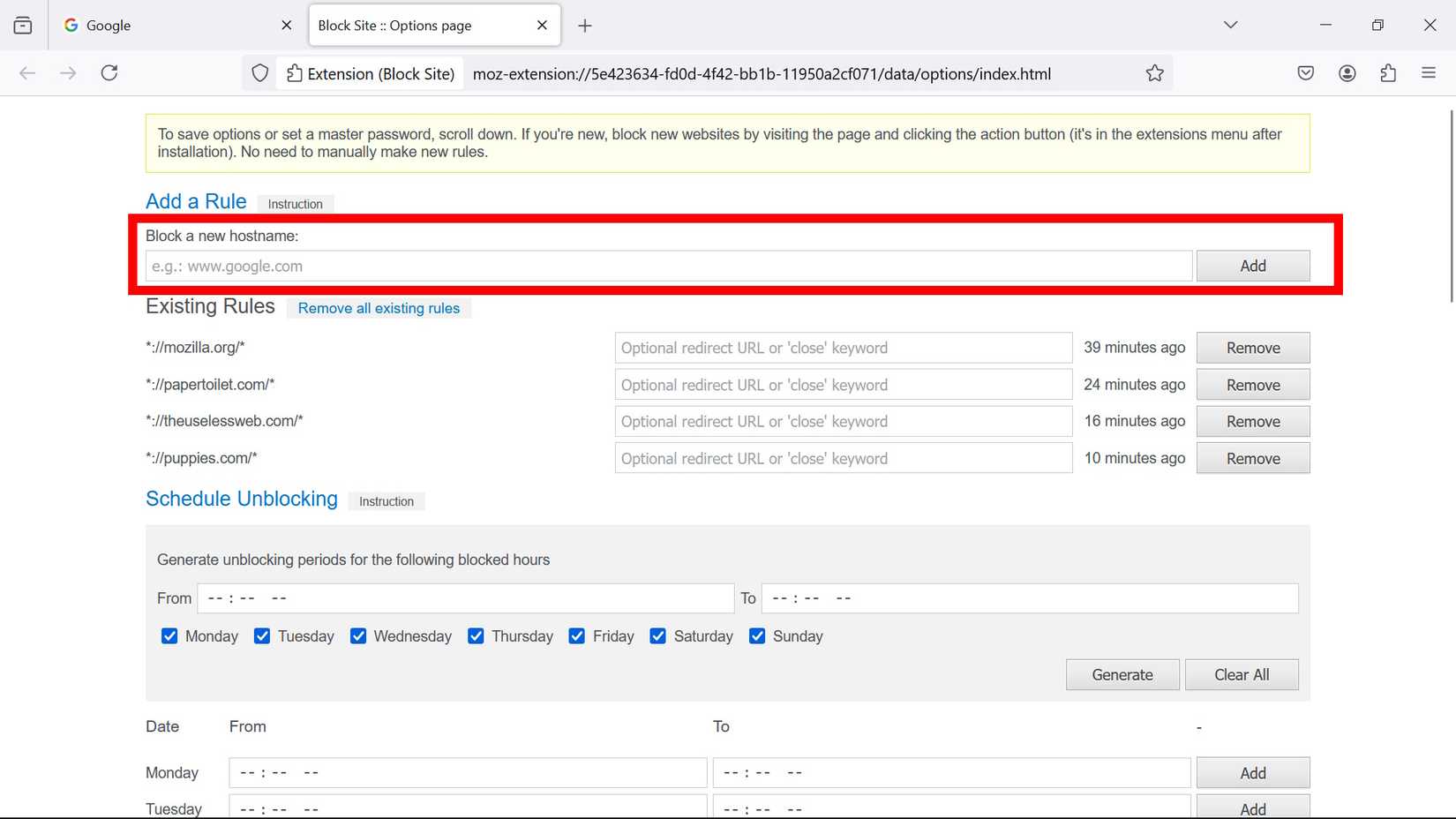 Mozilla Firefox: How to block a specific website