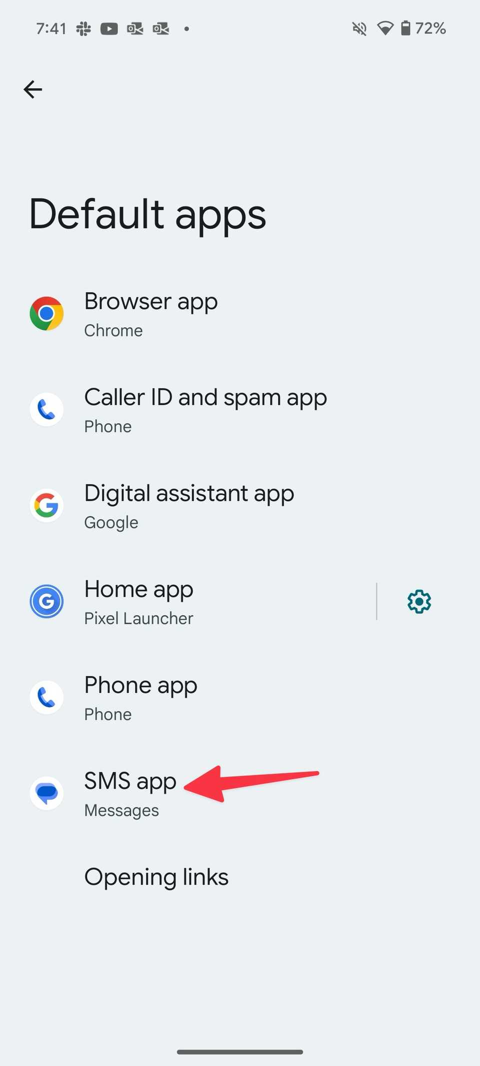 How to use Google Messages on your laptop or desktop 3 Red arrow pointing to SMS app on Android