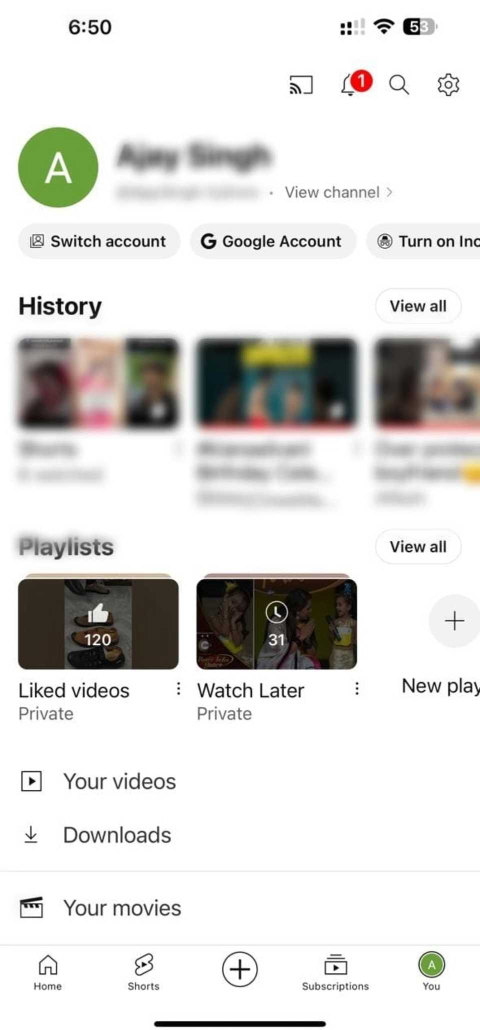 كيفية تحديث رقم هاتفك على حسابك في جوجل 8 صورة توضح قسم حسابات YouTube على iPhone