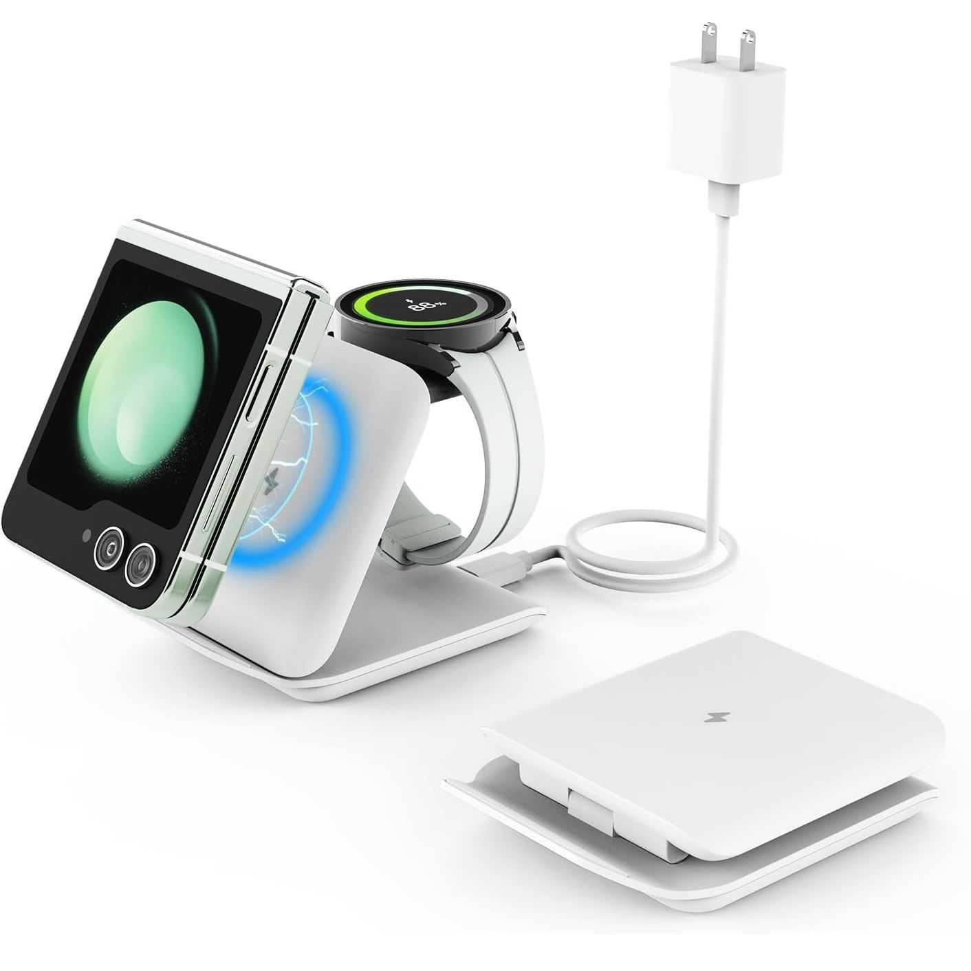 Stazione di ricarica wireless pieghevole Rgbtron per caricare un telefono e uno smartwatch