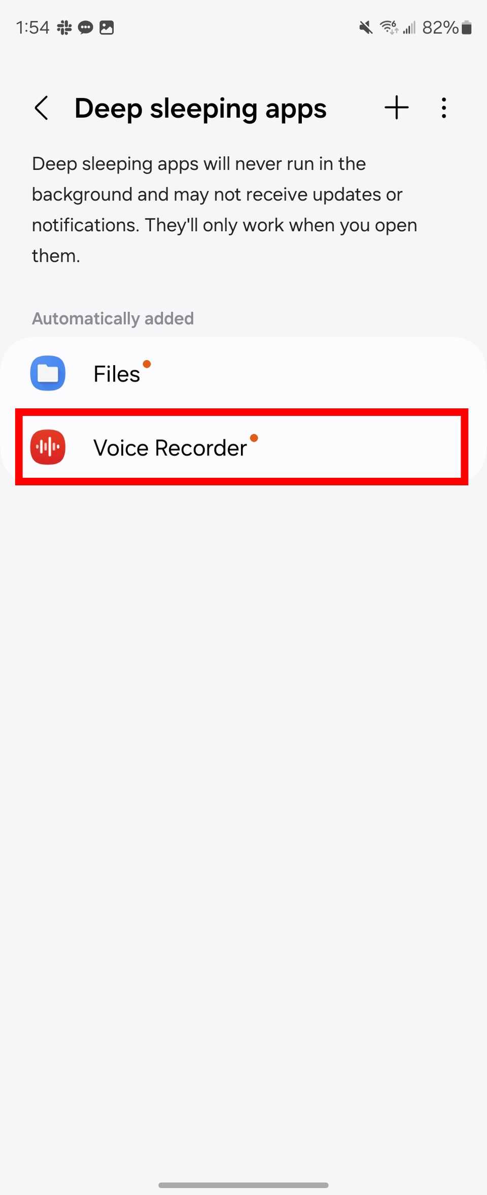 Contorno di un rettangolo rosso che evidenzia un'app in modalità di sospensione profonda su un Galaxy Z Fold 6