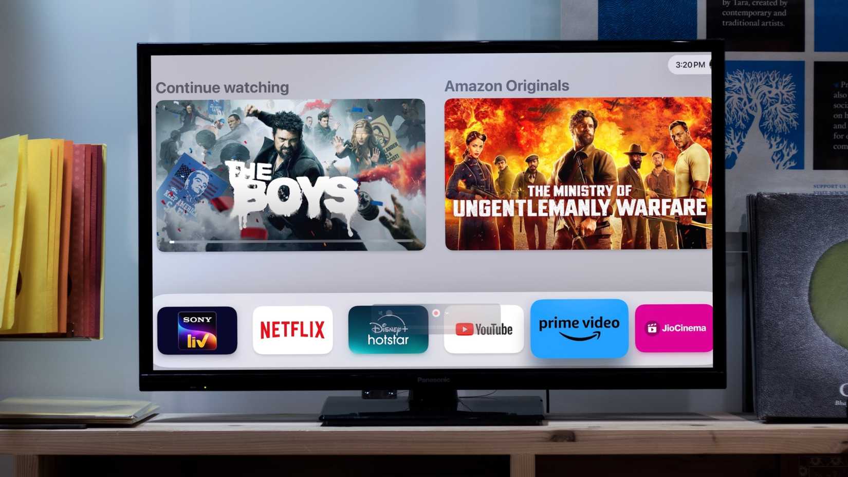 Uma imagem da tela inicial da Apple TV