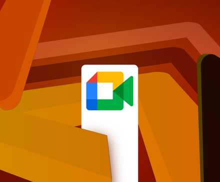 Logotipo do Google Meet contra um fundo laranja e vermelho