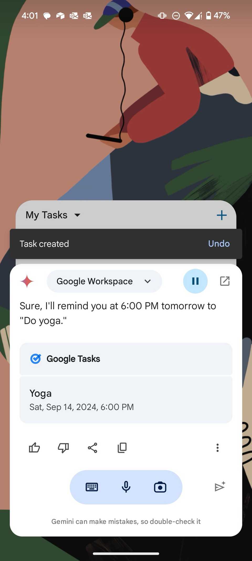 Gemini creating to-dos in Google Tasks