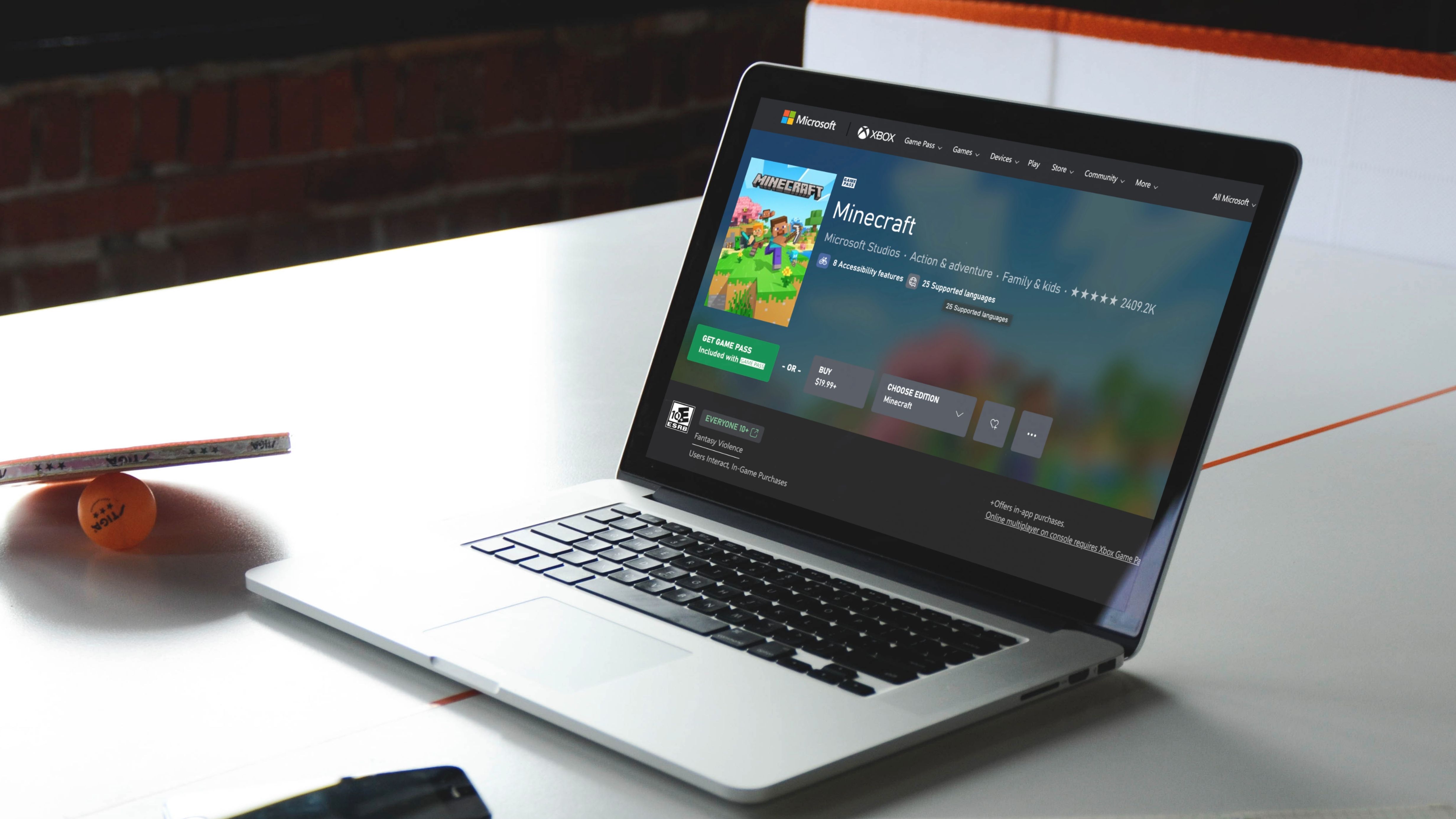 Macbook showing the Minecraft download option on Microsoft Store